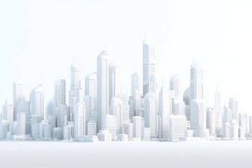 Fototapeta premium All-white skyline illustration, showcasing varied modern architectural designs with minimalist aesthetic