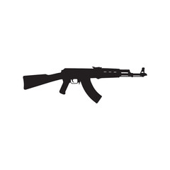 Ak 47 vector silhouette isolated on white background. Ak 47 icon illustration
