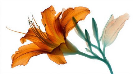 Explore the delicate beauty of a day lily revealed in stunning x-ray clarity against white backdrop Generative AI