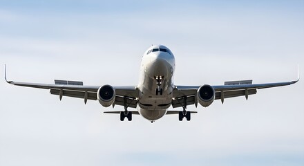 Fototapeta premium Commercial airplane approaching for landing against a clear sky.