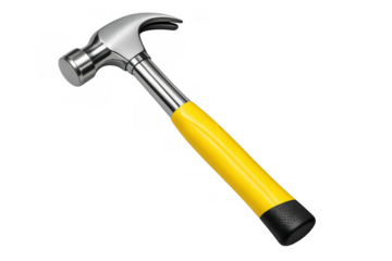 Hand tool claw hammer with yellow handle providing repair and diy home improvement concept on transparent background