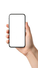 Hand holding smartphone isolated on transparent background