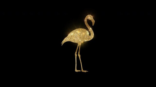 Luxury Flamingo with golden glitter, alpha channel