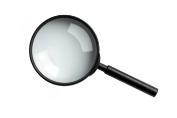 Magnifying glass with black handle glass lens search isolated on a transparent background