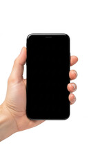 Hand holding smartphone isolated on transparent background