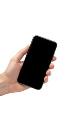 Hand holding smartphone isolated on transparent background