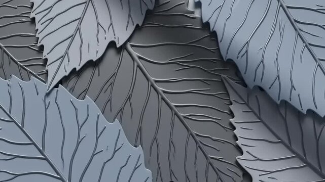 Abstract metallic leaves with detailed vein patterns in monochrome tones for modern design and artistic projects