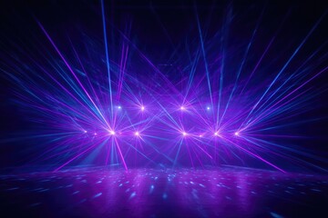 Naklejka premium A vibrant stage filled with purple and blue laser beams creating a dynamic light show
