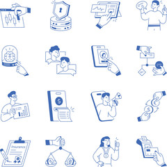 Set of Business and Growth Outline Style Icons
