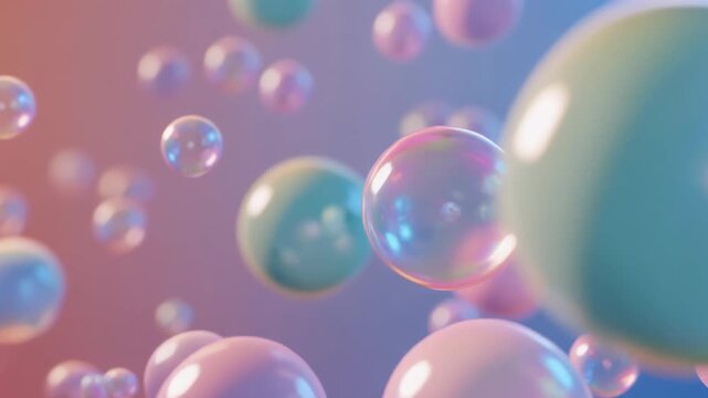  Pastel bubbles rising; shallow DOF; softbox lighting; playful and glossy