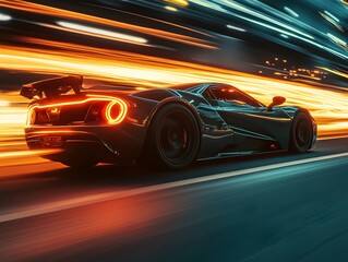 Obraz premium Dynamic night drive with futuristic sports car
