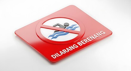 No Swimming Sign on Red Square Tile.