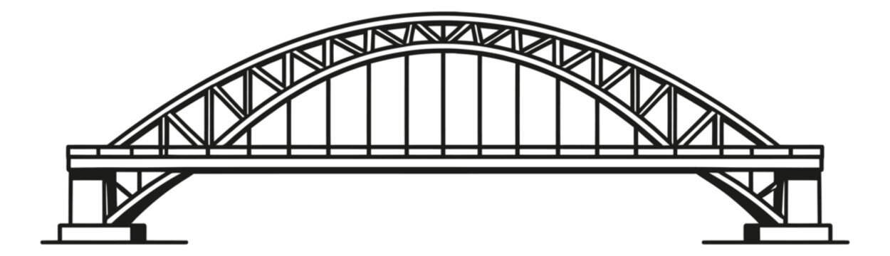 Line art illustration of an arch bridge depicting modern infrastructure for construction and transportation