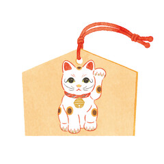 招き猫の絵馬イラスト｜開運・商売繁盛の和風縁起物