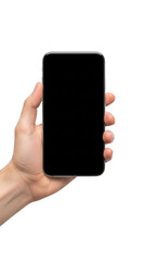 Hand holding smartphone isolated on transparent background