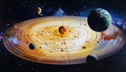 A solar system diagram featuring planets and asteroid belt