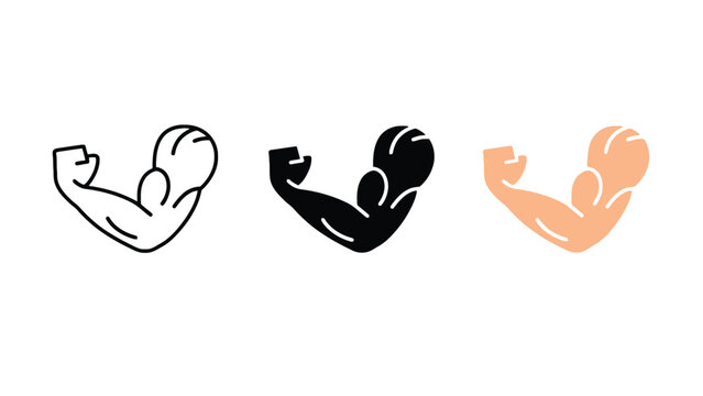 A set of three flexed arm icons in different colors and styles