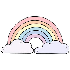 Cartoon rainbow illustration with fluffy white clouds, a symbol of happiness and positivity