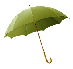 Olive green open umbrella, water droplets present, on a transparent background, perfect for a rainy day