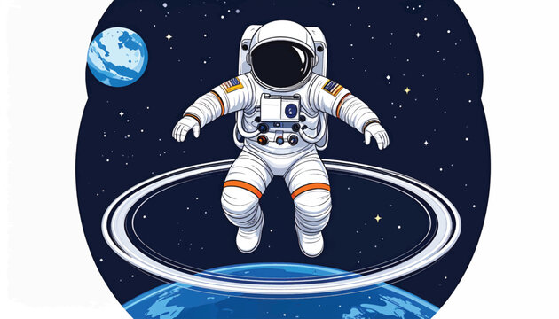 Astronaut in Space Suit Floating Near Earth.
