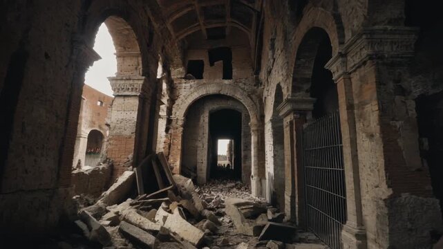  Fallen Coliseum Corridor_Interior of a ruined coliseum corridor,