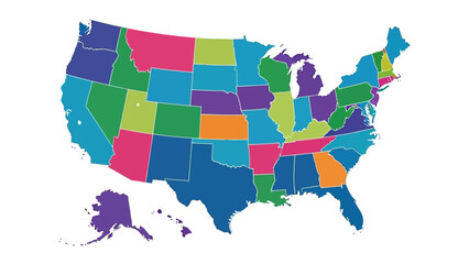 Colorful Vector Map of the United States with State Boundaries