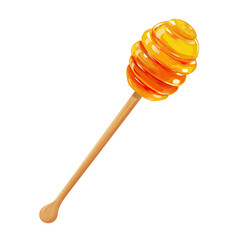 Illustration of a wooden honey dipper with a spiral head, ready for use