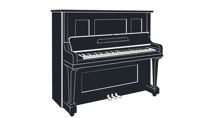 Vector illustration of a classic upright piano in black and white