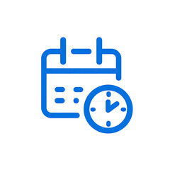Fototapeta premium A blue outlined calendar icon juxtaposed with a clock, presented against a black backdrop
