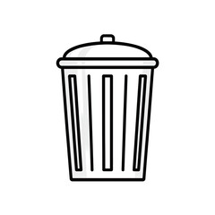 Graphic rendering of a white trash receptacle, lid on, on a black background