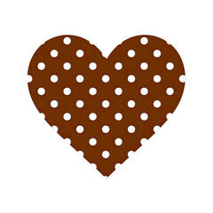 A heart-shaped graphic with a brown polka-dot pattern on a solid black background