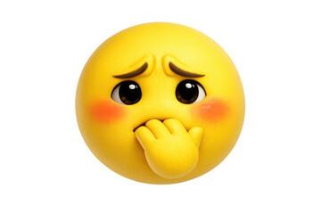 Fototapeta premium Shy emoji feeling nervous and anxious, covering mouth with hand, expressing embarrassment and worry, transparent background