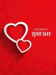 Red background with white hearts and celebrate love day text