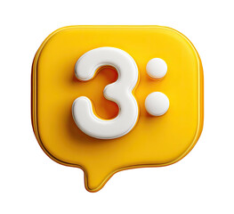 3D-rendered yellow speech bubble featuring the number three and two dots