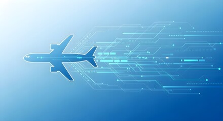Futuristic Airplane Flying Through Digital Network.