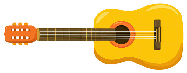 A cartoon illustration of a classical acoustic musical instrument, with a vibrant yellow body