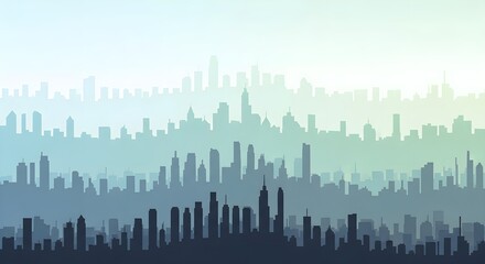 Abstract Cityscape Silhouette with Layers of Buildings.