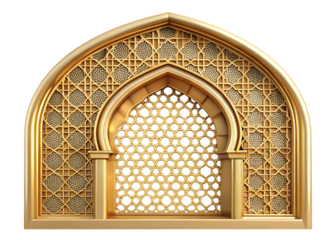 Golden islamic arch with intricate lattice pattern