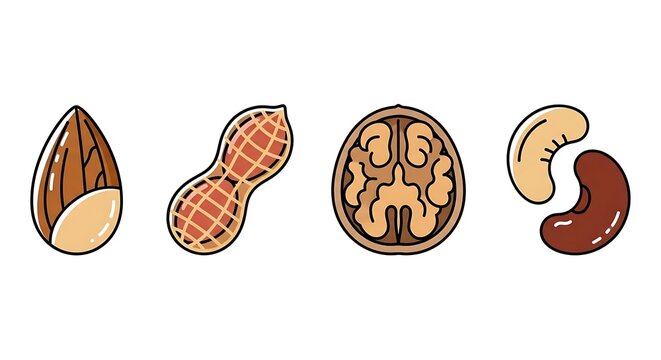 Assorted Nuts Illustration on White Background.