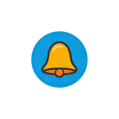 Fototapeta premium Cartoon-style icon of a golden bell inside a blue circle on a black background