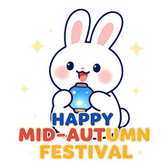 Cute bunny holding a lantern with festival text