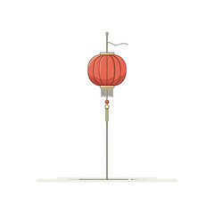 A single oriental lantern, a bright red sphere on a black background, with supporting stand