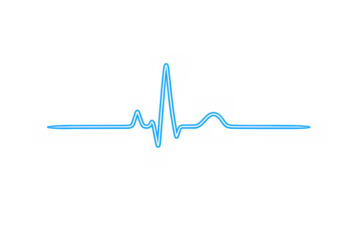 Blue neon heartbeat line showing medical cardiogram pulse or ecg rhythm on transparent background