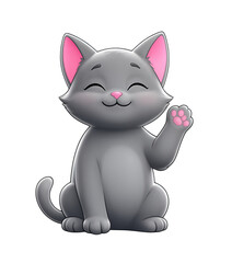 Obraz premium Cute gray cat waving with pink paw and ears.