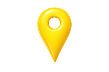 Yellow 3d location pin icon representing destination, navigation, and travel, with a glossy finish on transparent background