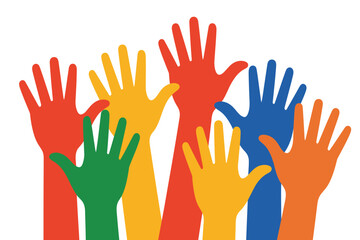 Obraz premium A group of colorful hands raised in unity and solidarity together