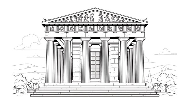 Ancient Greek Temple Architectural Illustration.