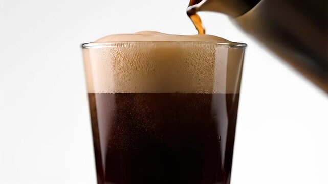 Pouring Dark Soda into a Glass with Foam.