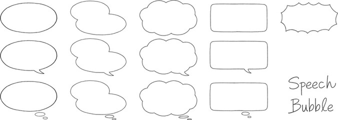 手描き風のフレーム・吹き出しセット（横長・内側が白背景）