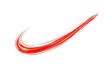 Luminous red speed trail creating a glowing curved line with motion blur effect on transparent background